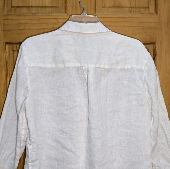 Chico’s White Floral Applique Ruffle Linen Tunic LS Top Sz 2/US Large Beach Boho - Picture 4 of 10